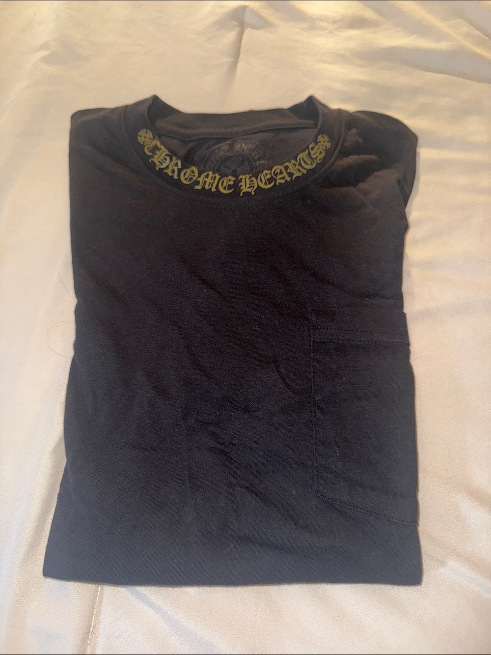 Chrome Hearts Black Tee with Gold Logo Neck Trim